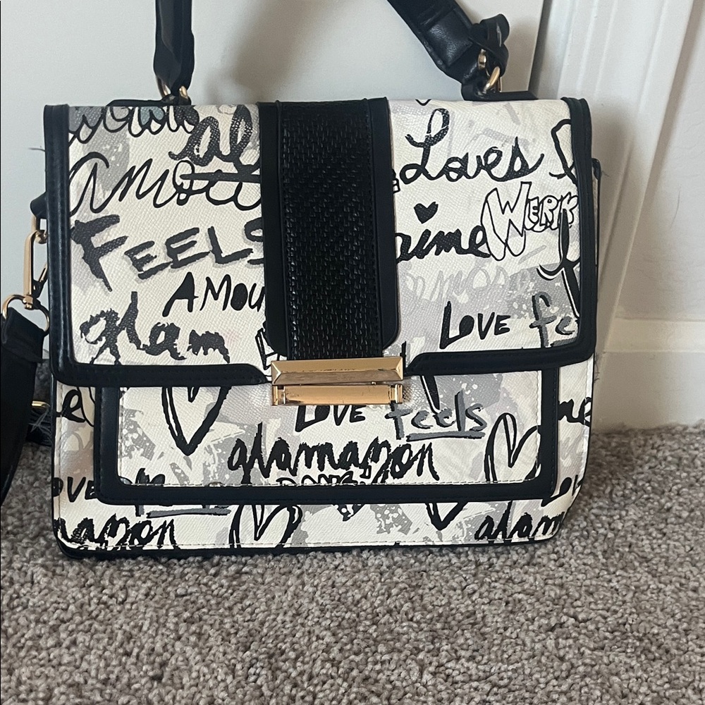 Aldo Black and White Graffiti Crossbody Bag